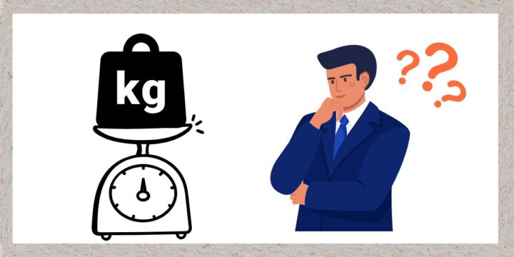 ダンベルの重さを考える男性のイラスト