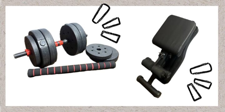 ダンベルとベンチ台の写真