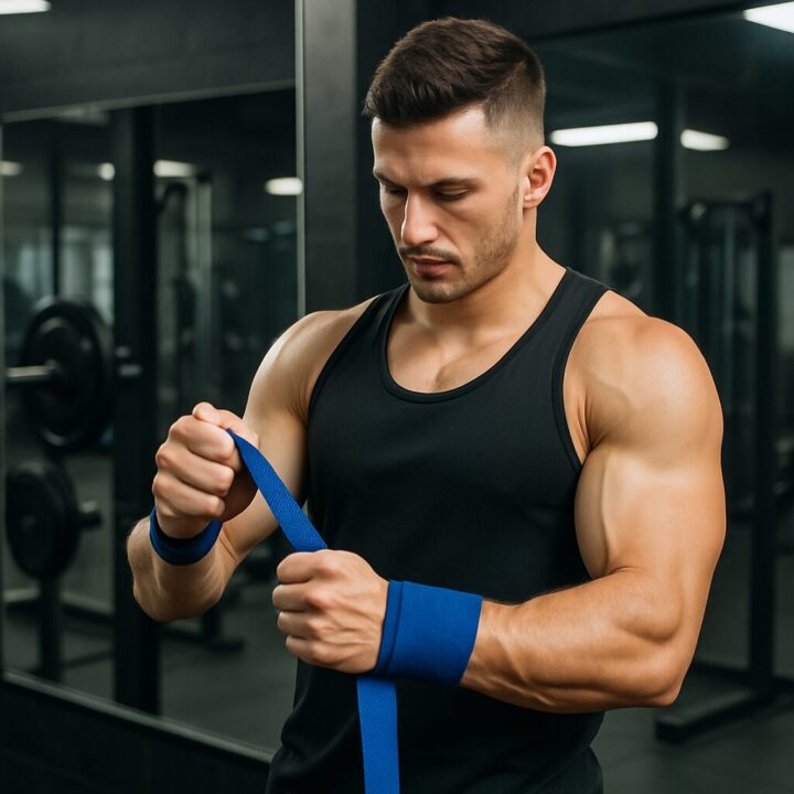リストラップを巻く男性
