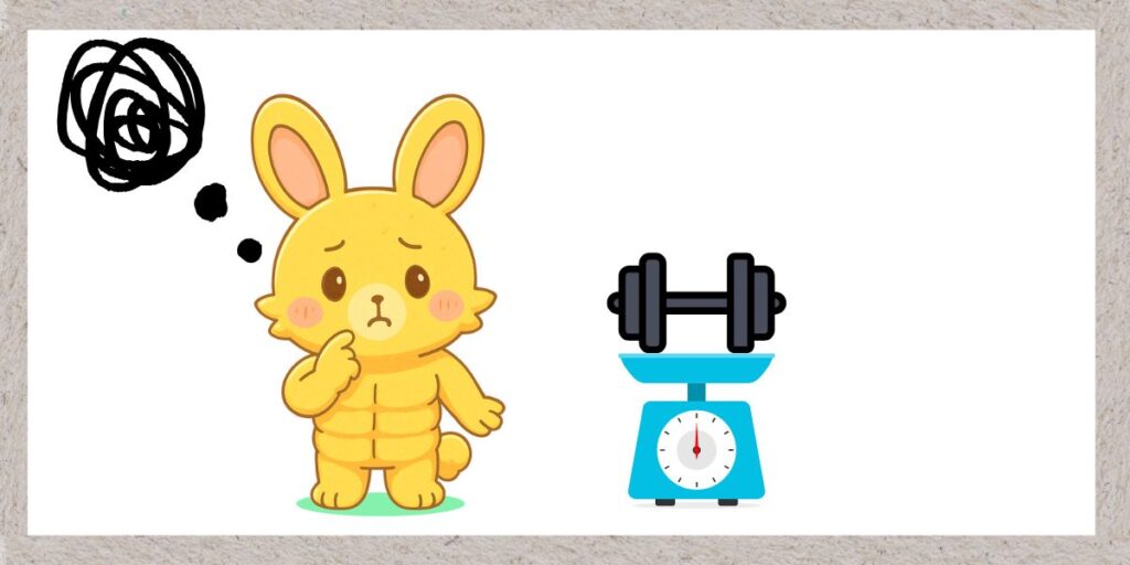 ダンベルの重さを悩むマッチョウサギ